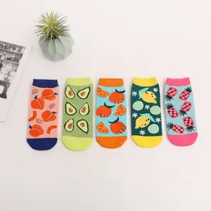 新款设计女士棉袜水果橙子柠檬菠萝桃子鳄梨可爱搞笑女踝袜定制标志袜子