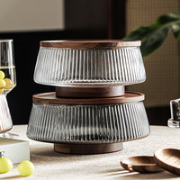 Socle en bois Grand bol en verre Salade de pâtes Fruits Yaourt Dessert Présentoir de céréales avec couvercle en bois pour servir un bol de service élégant