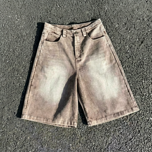 Shorts Bermuda en toile délavée pour homme, taille mi-haute, fermeture boutonnée, style décontracté, 100% coton respirant, couleur unie - Product Image 1