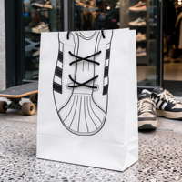 Sac en papier kraft de luxe blanc recyclable avec motif de baskets imprimé sur mesure en 3D, lacets, emballage de vente au détail pour magasin de chaussures