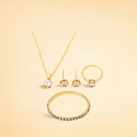 RINHOO - Juego de Joyería de Moda al por Mayor, Romántico, con Circonitas, Geométrico, Aretes, Collar, Anillo y Pulsera, Juego de Cuatro Piezas, Regalo para Mujer
