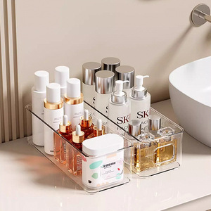 Transparent Desktop <b>Storage</b> <b>Box</b> For Cosmetics Skincare Products <b>Stackable</b> Organizer With Lid 2 Pcs - Product Image 1