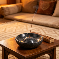 Vente en gros de bâtonnets d'encens en marbre naturel noir rond, porte-encens créatif pour la méditation, brûleur d'encens parfait pour le bureau