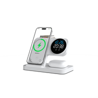 Base de Carga Inalámbrica 3 en 1, Estación de Carga Rápida de 15W, Reloj Despertador Digital, Soporte Multifuncional para Teléfono, Reloj y Auriculares, ABS