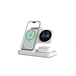 Support de charge sans fil 3 en 1, station de charge rapide 15W, <span class=keywords><strong>réveil</strong></span> numérique, support multifonctionnel pour téléphone, montre et écouteurs, ABS - Product Image 1