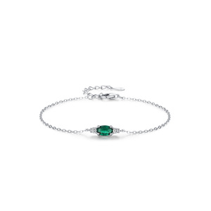 Pulsera de Cadena Ovalada de Plata de Ley S925 con Circonita en Verde Oscuro, Joyería Clásica y Sencilla para Mujer, Versión de Cobre Personalizable - Product Image 1