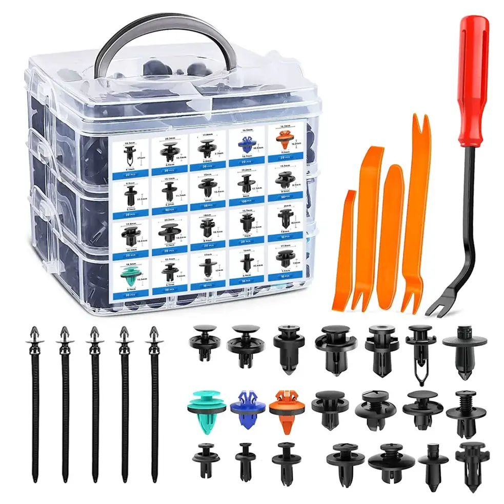 QGZ327 630 Pcs Car Retainer Clips Kit 16 Most Popular Sizes Auto Push Pin with Foam Cable Ties and Fasteners Remover