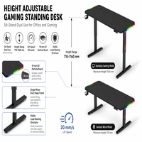 Bureau de travail ergonomique AOR, bureau de jeu intelligent à réglage électrique avec mémoire, table de jeu E-sports avec éclairage RGB Armor