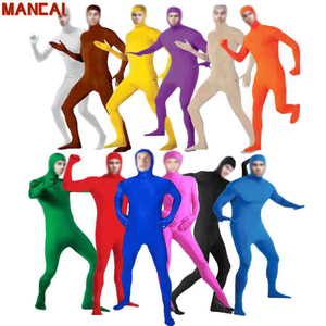 Halloween Costume For Adult Men Blue Skin Suit Solid Color Black Morphsuit Costume Man Second Skin