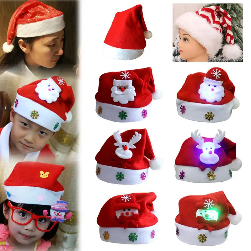 Wholesale flashing led christmas hats with lights hat adult kids Christmas Hats