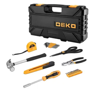 DEKO DKMT62通用家用维修手动工具套件，带塑料工具箱储物箱套筒扳手螺丝刀