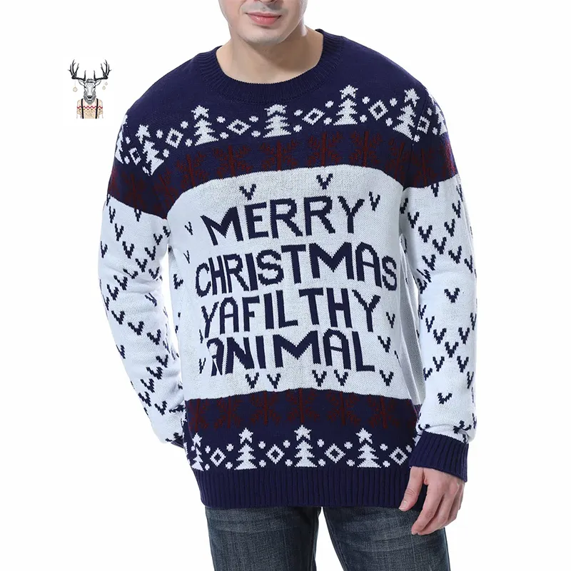 Último diseño personalizado Otoño Invierno feo árbol patrón acrílico fibras hombres Navidad suéter