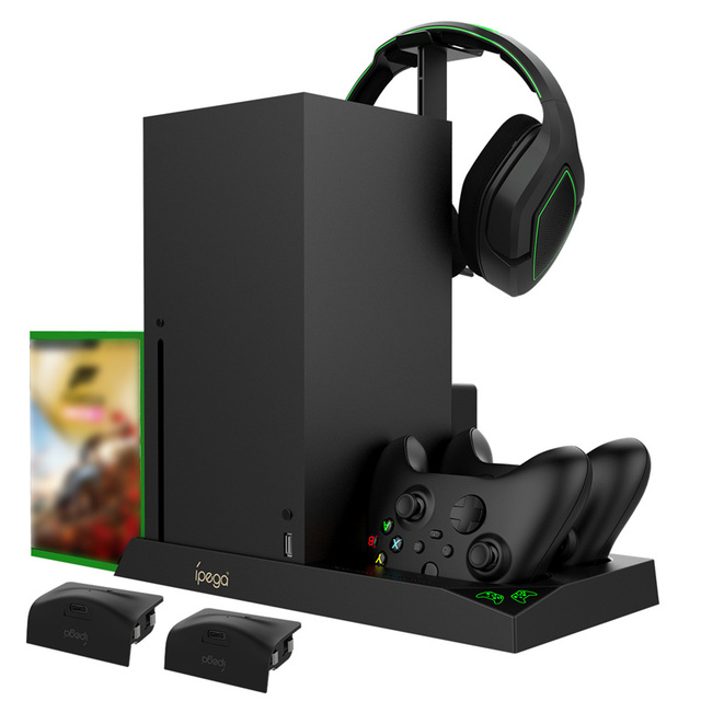PG-XBX013 for Xbox Series X Host Cooling Fan Base Dual Battery Handle Seat Type C Charging with Headphone Stand
