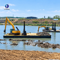 Plateforme flottante pour excavatrice de 20 tonnes en acier AH36 avec hélices stabilisatrices pour opérations en zone humide et en rivière peu profonde