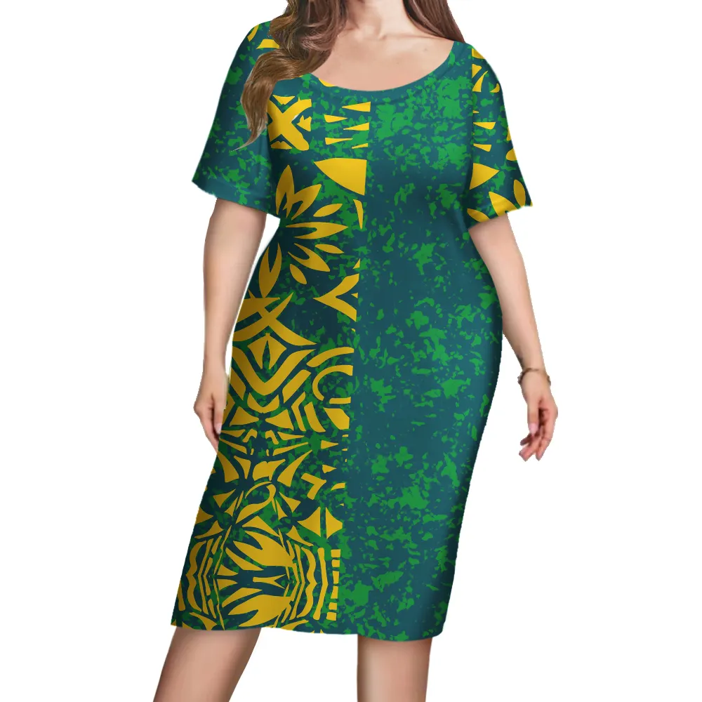 Low Price Hawaiian Polynesian Style Design Custom Vintage Half Sleeve Dresses Charming Large Size Night Women Gowns