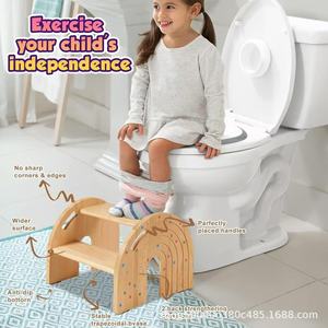Taburete de madera de doble capa para niños con pasamanos para lavabo y inodoro, de madera maciza con forma geométrica, tamaño infantil unisex - Product Image 3