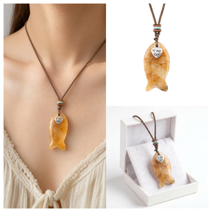 Collar con Colgante de Cristal Natural en Forma de Pez, Cordón Trenzado Ajustable, Amuleto de Piedra Preciosa con la Frase "I Love My Cat" <span class=keywords><strong>para</strong></span> Amantes de los Gatos, con Caja - Product Image 3