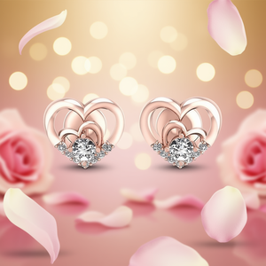 Boucles d'oreilles en forme de cœur en or rose avec sertissage à griffes de diamants ronds pour femmes, bijoux de mariage, boucles d'oreilles fines - Product Image 2
