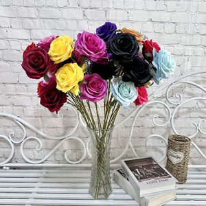 Flores artificiales Meiyu Craft, rosas de seda de 3 cabezas, realistas, para decoración de bodas y hogar. - Product Image 3