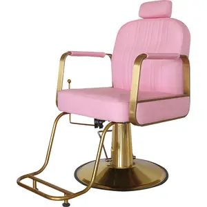 현대 인기있는 이발소 미용 스타일링 의자 회전 이발사 핑크 골드 살롱 의자