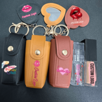 Étui à rouge à lèvres mignon en cuir PU avec fermeture éclair, logo personnalisé, écologique, mini, porte-clés, miroir cosmétique