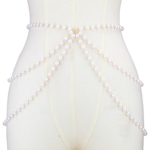 โซ่คล้องตัวแฟชั่น ประดับมุกเทียม หลายชั้น โซ่คาดเอวสำหรับผู้หญิง สไตล์ฮิปฮอป ดีไซน์พู่ห้อย - Product Image 1