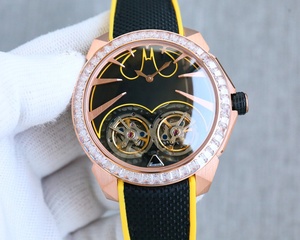 Montre mécanique à double tourbillon avec squelette sur le thème des super-héros, lunette sertie de diamants, montre de sport de luxe pour homme, montre en caoutchouc noir et rouge - Product Image 6