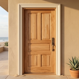 Puerta de Entrada de 5 Paneles de Madera de Caoba Sólida con Arco Moldeado Clásico en Blanco - Product Image 5