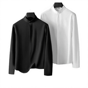 Nouvelle Collection Printemps – Chemise Homme en Coton Tricoté à Double Boutonnage, Manches Longues, Style Chinois Haut de Gamme, Col Montant, Respirante et Écologique - Product Image 4