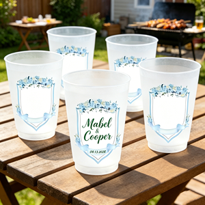 Gobelet en plastique bleu personnalisé en forme de U pour mariage, 12oz 16oz 24oz, gobelet jetable transparent givré pour smoothie, gobelet rigide en PP avec monogramme - Product Image 1