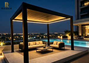 Pergola en aluminium RKOVE RK-E1, revêtement en poudre noire, structure extérieure rectangulaire moderne autoportante pour jardin - Product Image 6
