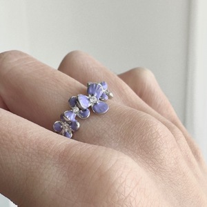 Bague en argent pur S925 avec fleur de glycine Monet pour femmes, romantique, exquise, vintage, glaçure de fleur violette, incrustation décontractée - Product Image 5