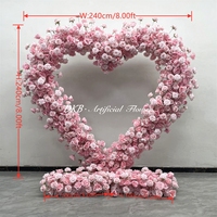 Roze rozen hartvormige boog 8x8ft bruiloft decoratie achtergrond hartvormige boog met bloemenarrangement kunstmatige liefdeshart bloemen en boog