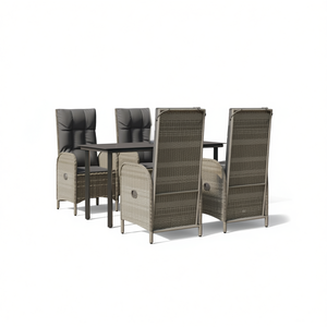 Ensemble de salle à manger de jardin gris 4 places en rotin, mobilier d'extérieur résistant aux intempéries, design contemporain - Product Image 1