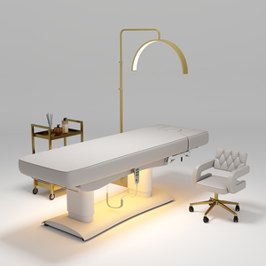 Ensemble de table de massage et de tabouret de luxe avec base dorée, moderne, 4 <span class=keywords><strong>moteurs</strong></span> électriques, inclinable, lit de beauté esthétique avec lumières - Product Image 5