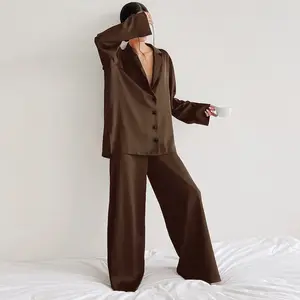 NANTEX-Pijama personalizado de manga larga para mujer, conjunto de seda de lujo, de satén, para Navidad