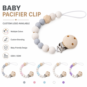 Cadena de chupete de silicona ecológica para bebé, chupete de madera con logotipo personalizado - Product Image 1