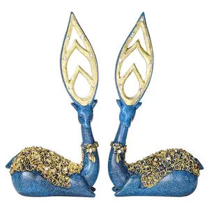 Moderne Mode Tafelkunst Ambachtelijke Gouden Hoek Blauw Paar Hertenhars Xmas Ornamenten