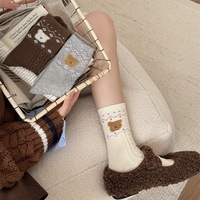 Chaussettes en polaire douces et chaudes pour l'automne et l'hiver, motif ours de dessin animé, mi-mollet pour femme, chaussettes pour femme, chaussettes en molleton