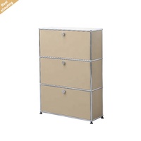 Mueble de Almacenamiento Modular de 3 Niveles con Puerta Abatible con Cerradura, Aparador con Marco de Acero Inoxidable, Mueble Auxiliar para Dormitorio