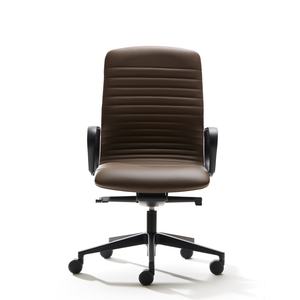 Silla Ejecutiva VAGHI, Diseño Minimalista, Respaldo Sólido, Reposabrazos Fijos, Base Giratoria de Aluminio Negro, Tapicería de Cuero, Altura Ajustable - Product Image 1