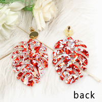 MD157ER2281 50mm Large Monstera Leaf Rectangle et Boucles d'oreilles arrondies en acrylique pour femmes Bijoux tropicaux pour anniversaire