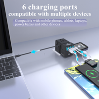 Adaptateur de voyage multi-prises Foxcan 2500W AC avec câble rétractable PD70W compatible USB pour ordinateurs portables, appareils photo, écouteurs, adaptateur d'alimentation