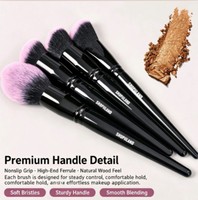 DailyQueen 10Pcs Kuas Makeup Nano Hitam Pink Gagang Kayu Premium Set Kuas Foundation & Concealer Logo Dapat Disesuaikan