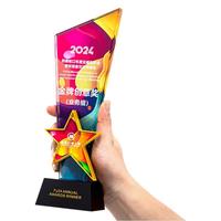 Prix Honor of Crystal Design personnalisé Impression couleur 3D Gold Silver Bronze Color Metal Crystal Trophy Awards