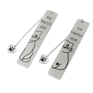 Segnalibro in Acciaio Inossidabile con Stampa Gatto Carino, Citazione Divertente 'You Pawsed Here', Segnalibro in Metallo con Ciondolo a Cuore e <span class=keywords><strong>Zampa</strong></span> e Catena - Product Image 2