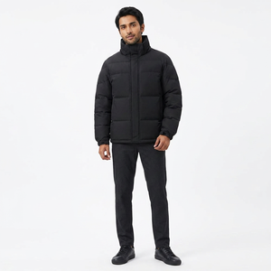 FINER THREADS <b>Mens</b> Thermal Canvas Puffer <b>Jacket</b> Stand Collar Front Logo-Quick Dry Breathable High Street Style for Extreme Cold - Product Image 1
