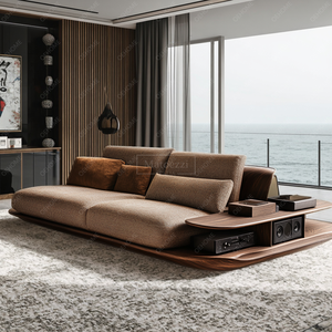 طقم أريكة خشبي بتصميم أوروبي كاجوال من الجلد الإيطالي الحديث، أثاث أنيق لاستقبال المكاتب والشقق - Product Image 4