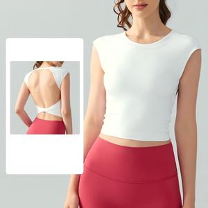 Women Twist Crisscross <b>Open</b> Back Sleeveless Yoga Crop Top Slim Stretch Athletic Tank Top Built in <b>Bra</b> Pilates Workout Tee - Product Image 1