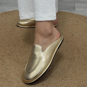 Gold Metallic Luster Sheepskin slippers with <b>Soft</b> Soles and Comfortable Flat <b>Shoes</b> for Spring and Summer - Product Image 4